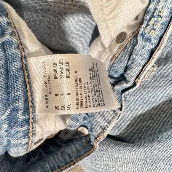 American Eagle Jeans Womens 8 Blue Super High Rise Baggy Wide Leg Ripped Denim - Picture 7 of 9